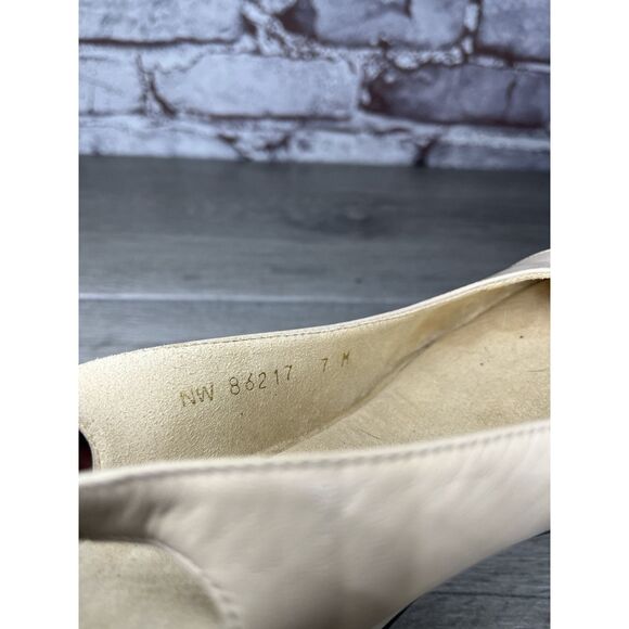 STUART WEITZMAN Black Patent Cap Blush Pink Leather Ankle Strap Wedges Women 7M - Picture 6 of 16